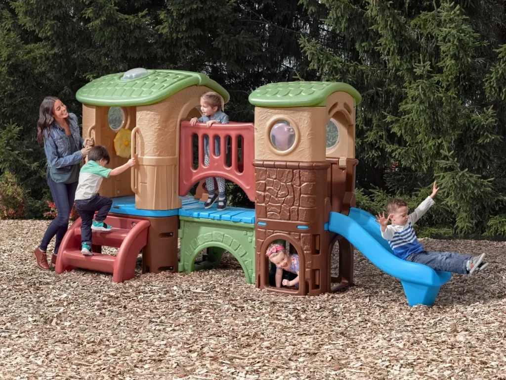 gioco per giardino altalena e scivolo fortino avventura colori naturali f4