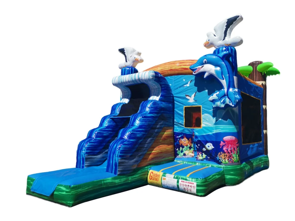 gioco gonfiabile multiattivita bounce and slide dolphin f1