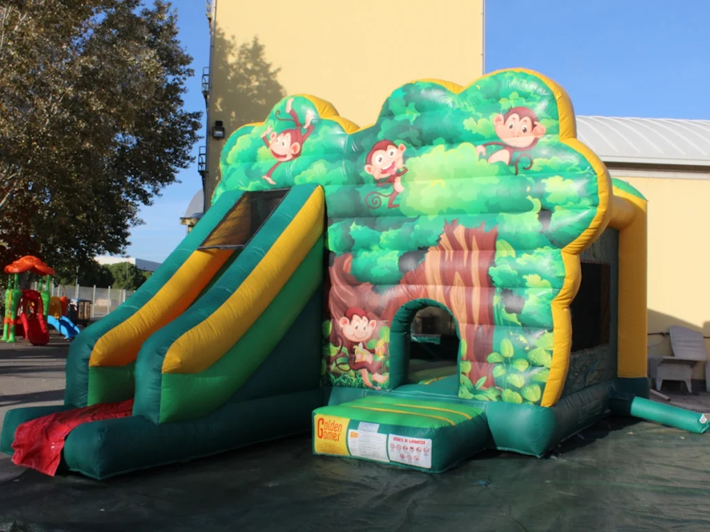 gioco gonfiabile multiattivita bounce and slide monkey f1 mostra