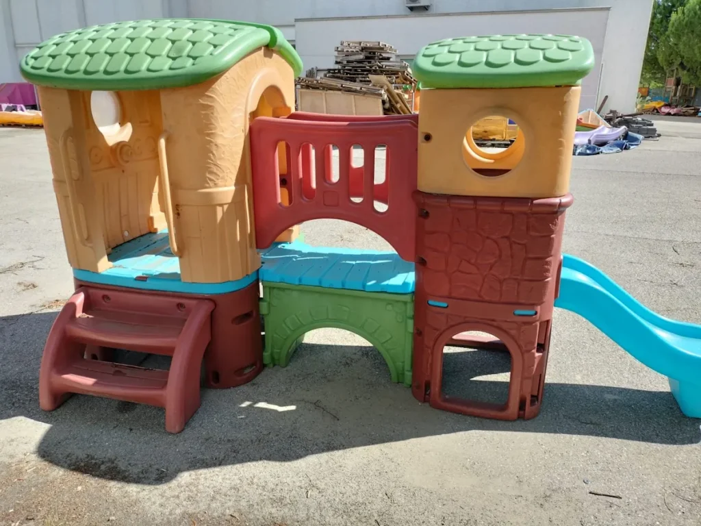usato gioco per giardino altalena e scivolo fortino avventura colori naturali f3 mostra